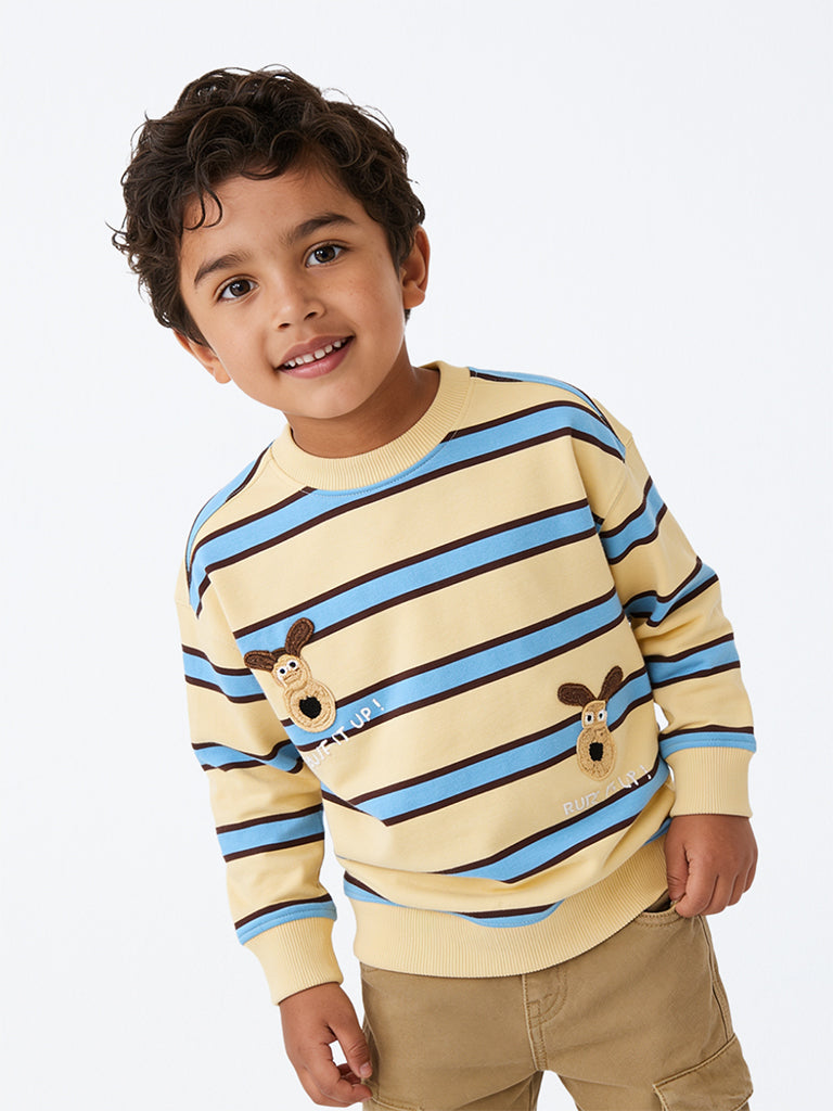 HOP Kids Boys Yellow Striped Cotton T-Shirt