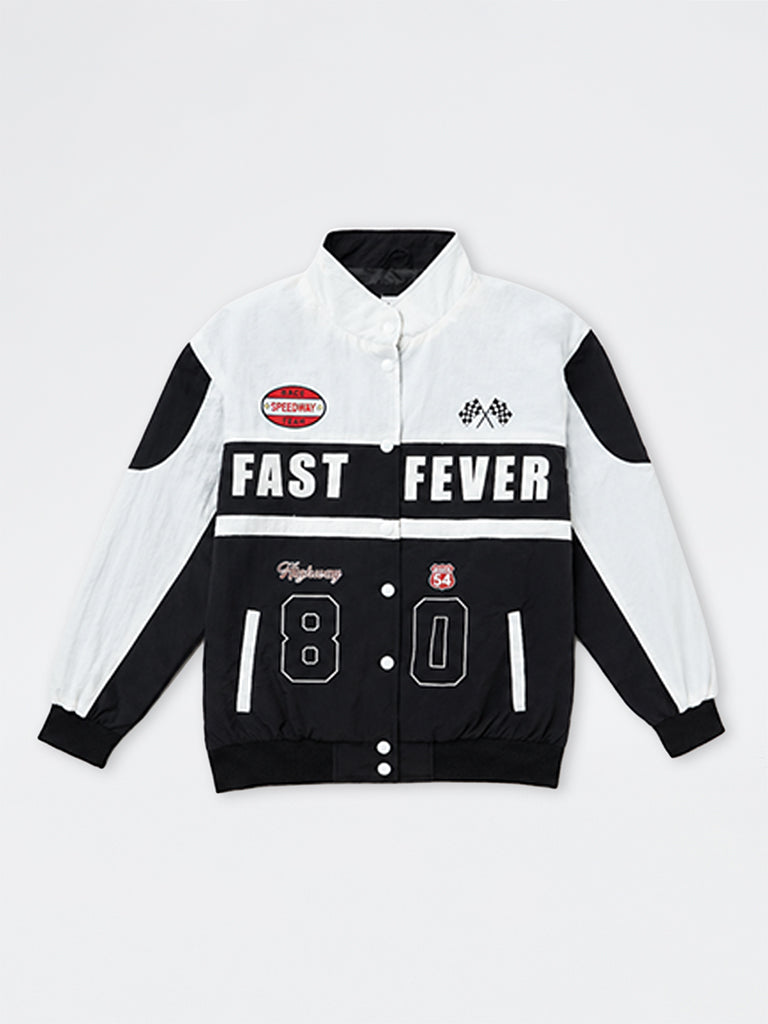 Girls Black Colour-Blocked Jacket