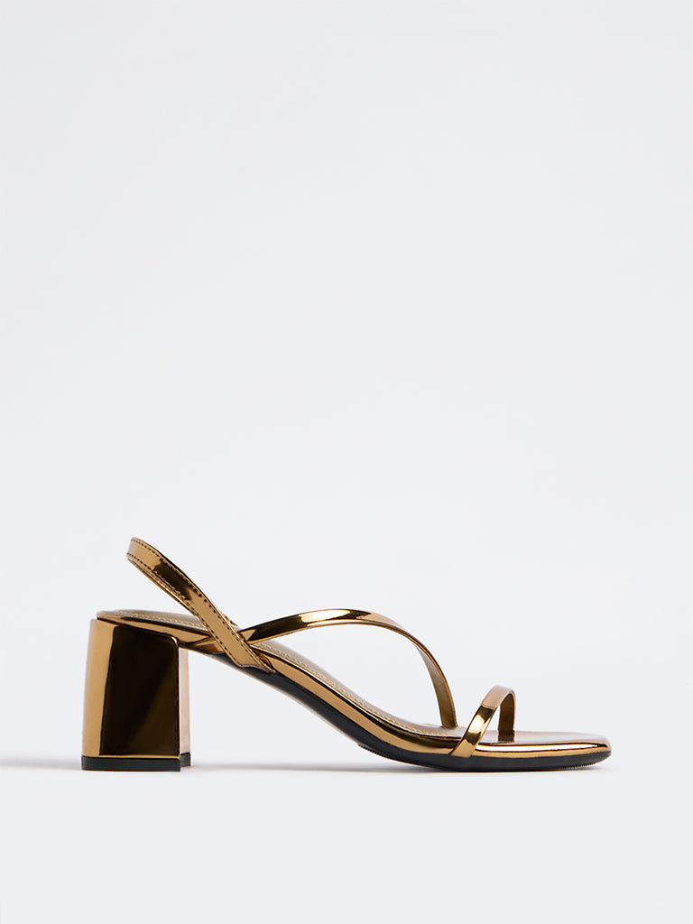LUNA BLU Bronze Strappy Block Heel Sandals
