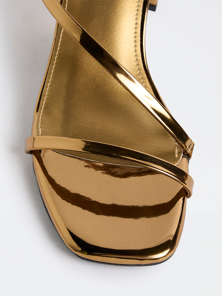 LUNA BLU Bronze Strappy Block Heel Sandals