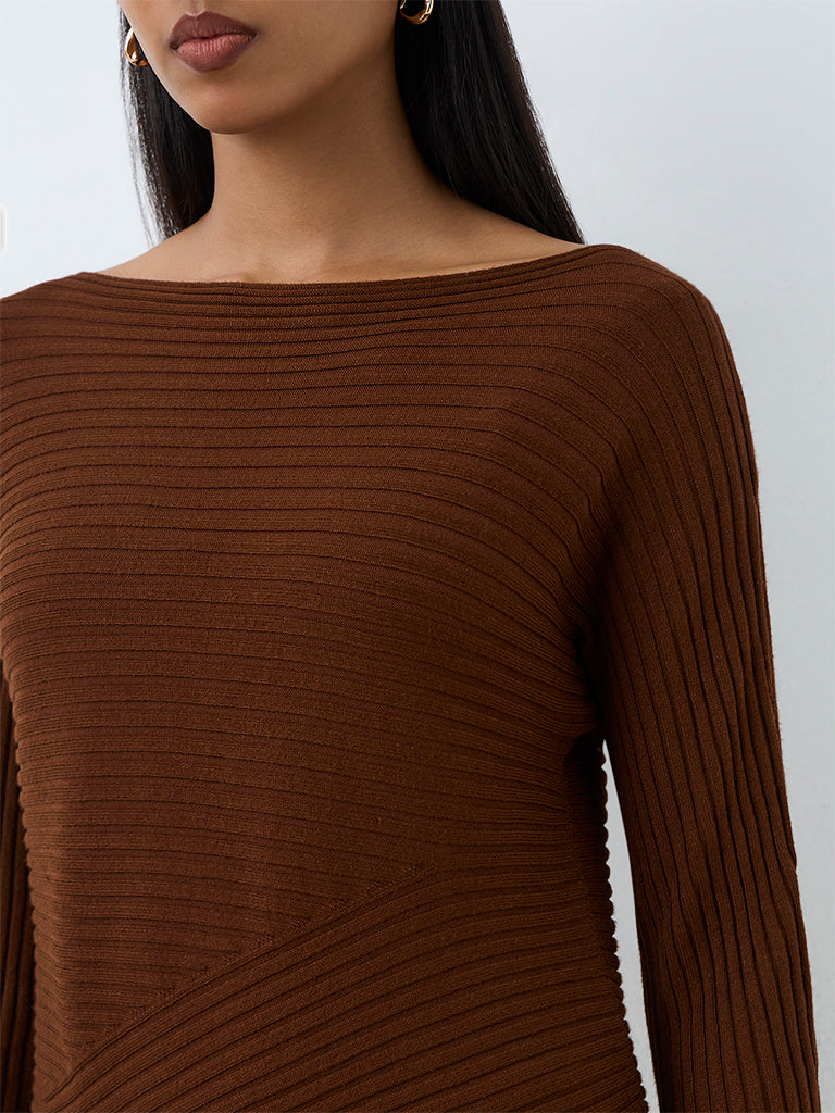 Wardrobe Dark Brown Ribbed-Knit Top