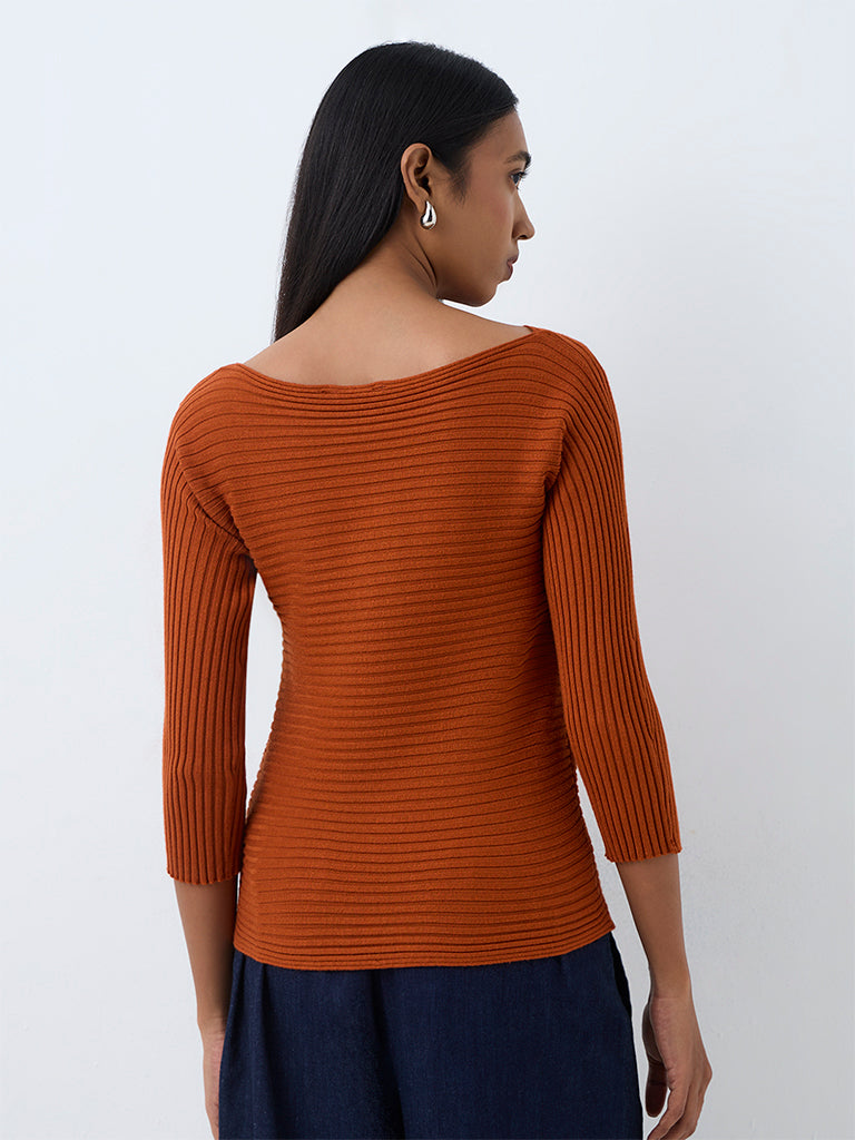 Wardrobe Rust Ribbed-Knit Top