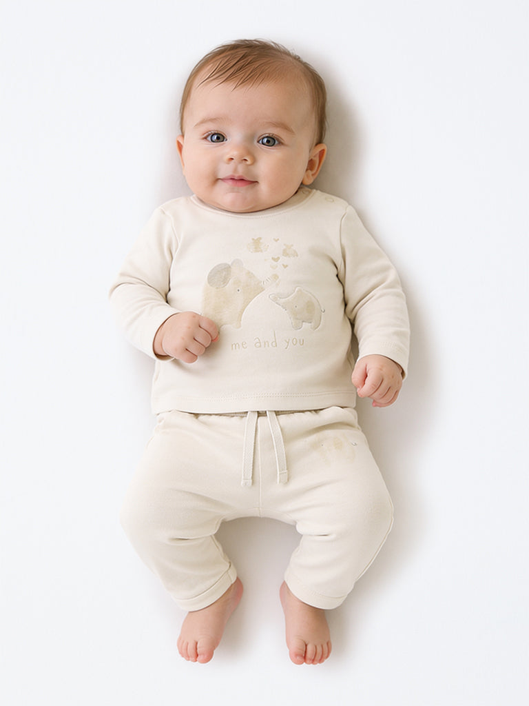 HOP Baby Boys Beige Animal Pattern Mid-Rise Cotton Pants - Pack of 3