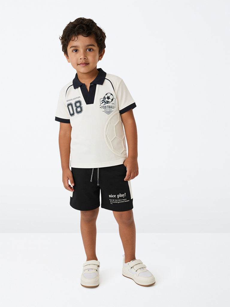 HOP Kids Boys Black Colour-Blocked Mid-Rise Shorts