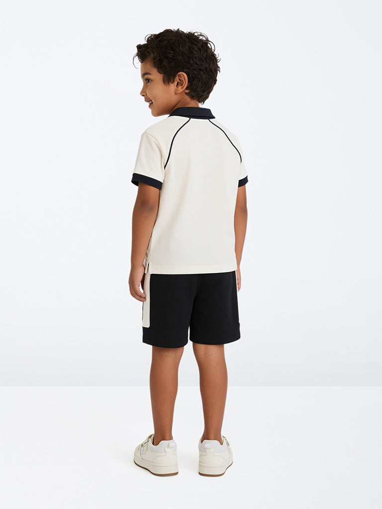 HOP Kids Boys Black Colour-Blocked Mid-Rise Shorts