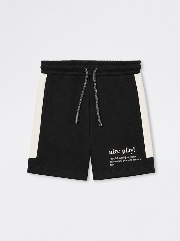HOP Kids Boys Black Colour-Blocked Mid-Rise Shorts