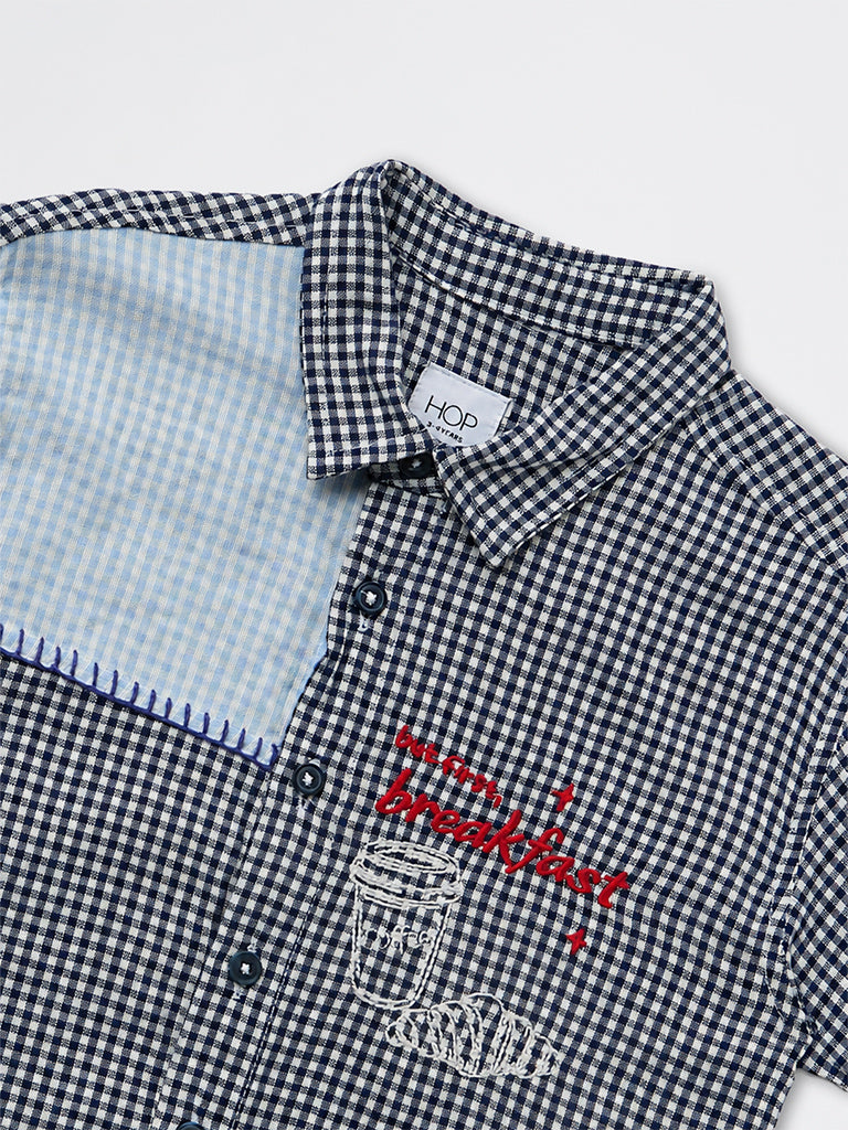HOP Kids Boys Navy Checkered Cotton-Blend Shirt
