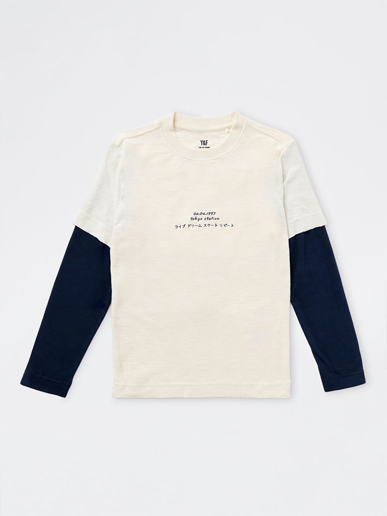 Boys Off-White Colour-Blocked Cotton T-Shirt