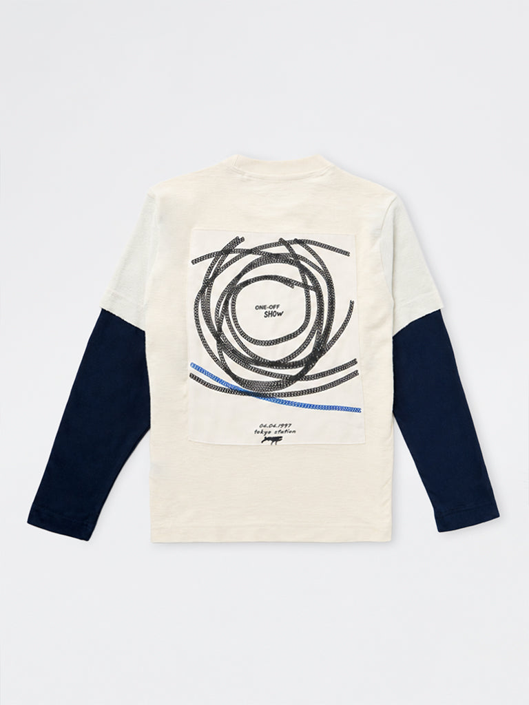 Boys Off-White Colour-Blocked Cotton T-Shirt