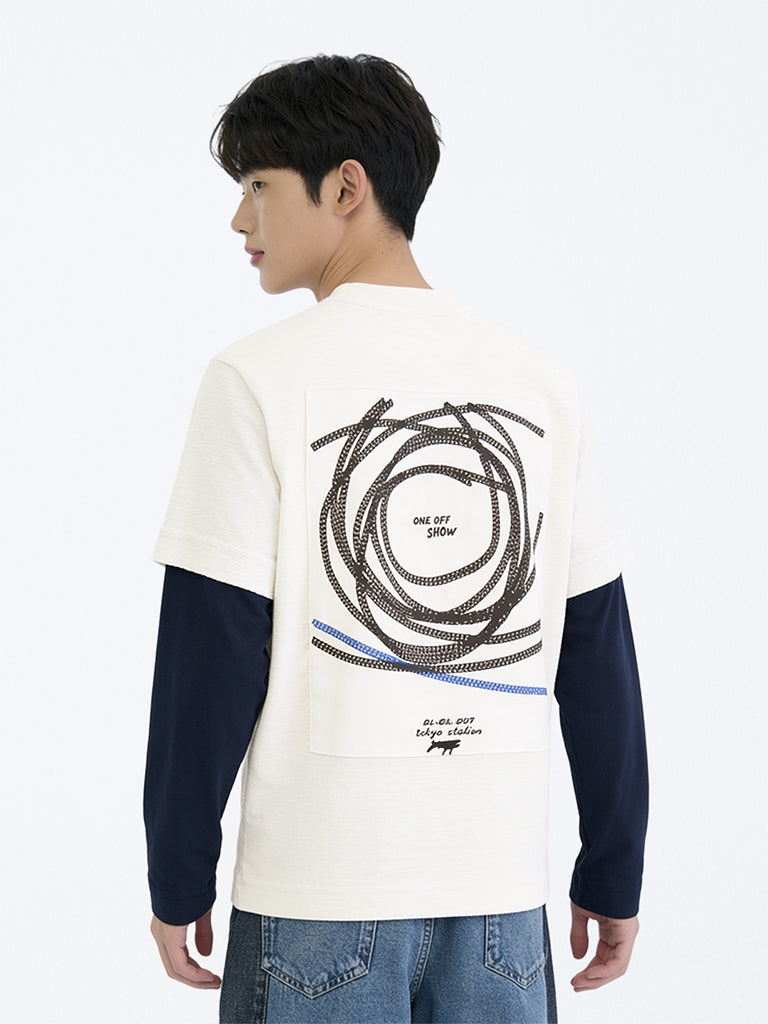 Boys Off-White Colour-Blocked Cotton T-Shirt