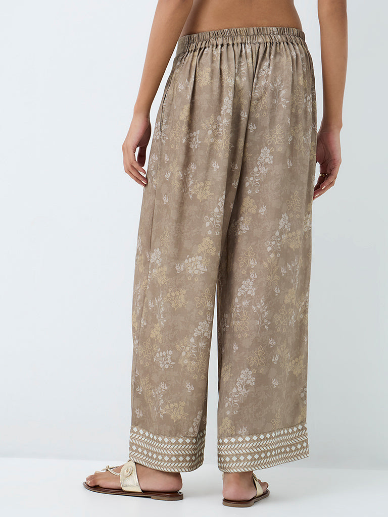 Zuba Grey Foliage Printed Pants