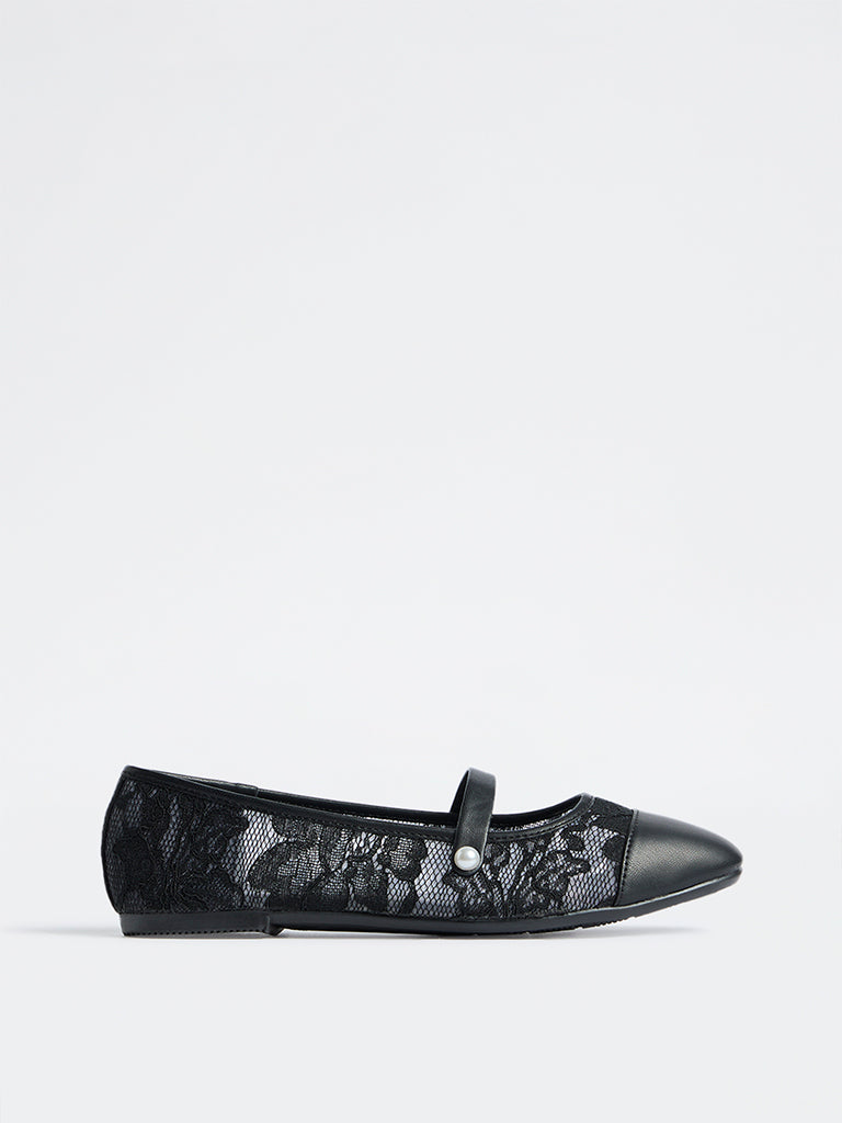LUNA BLU Black Lace-Detailed Mary Jane Shoes