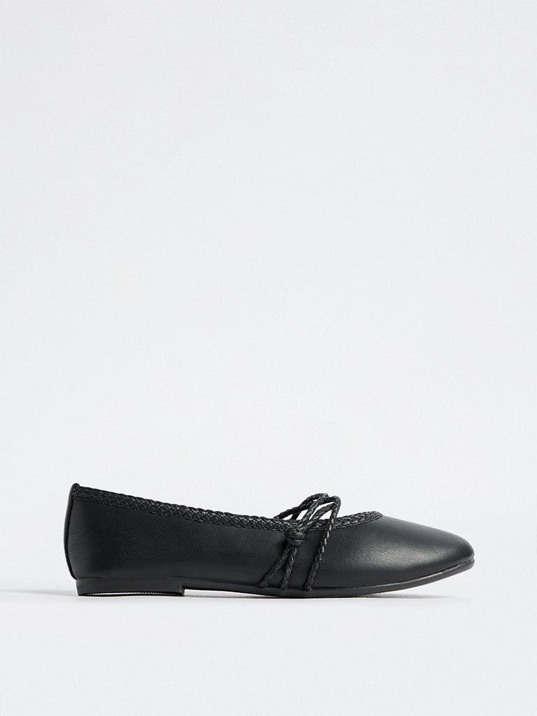 LUNA BLU Black Braided-Strap Mary Jane Shoes