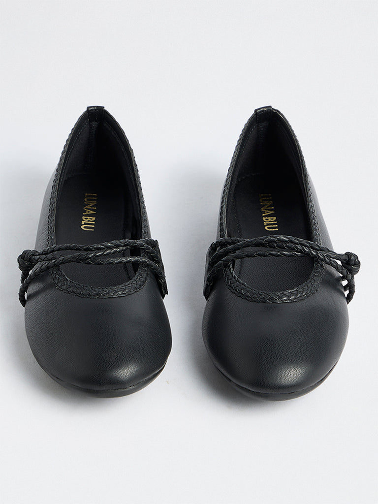 LUNA BLU Black Braided-Strap Mary Jane Shoes