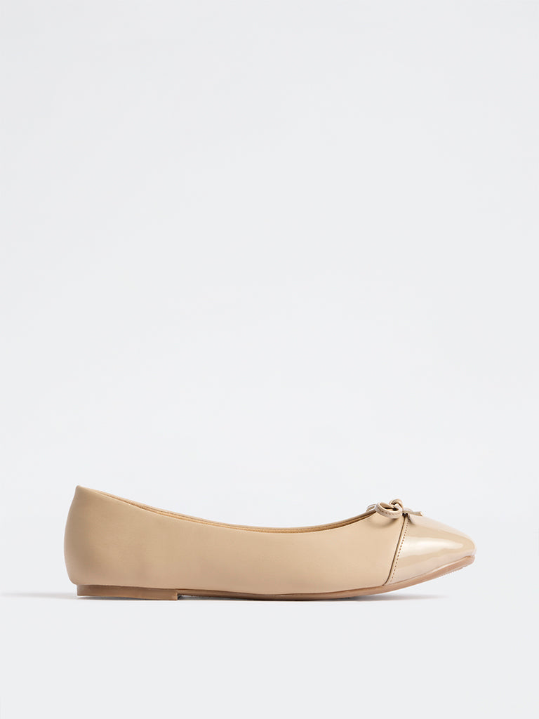LUNA BLU Light Taupe Bow-Detail Ballerinas