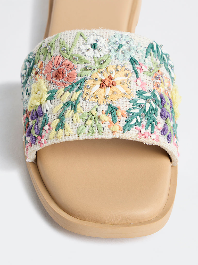 LUNA BLU Multicolour Floral Embroidered Slides