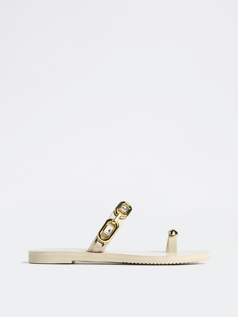 LUNA BLU Ivory Stone-Embellished Toe-Ring Sandals