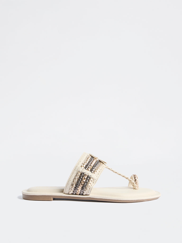 LUNA BLU Ivory Braided Kolhapuri Sandals