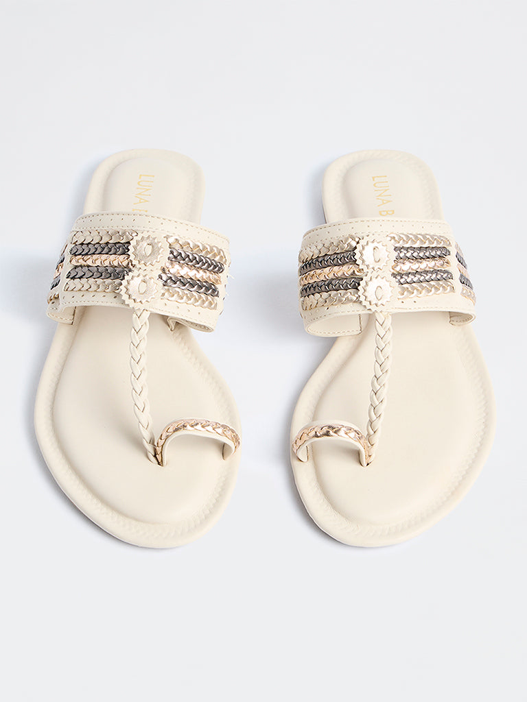 LUNA BLU Ivory Braided Kolhapuri Sandals