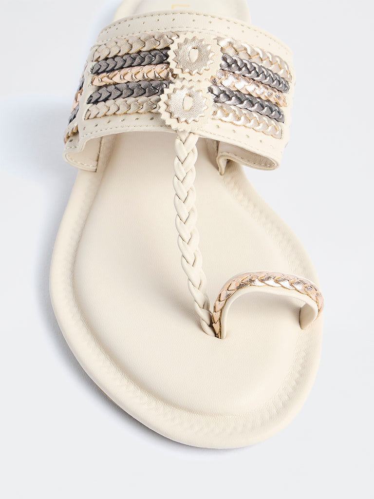 LUNA BLU Ivory Braided Kolhapuri Sandals