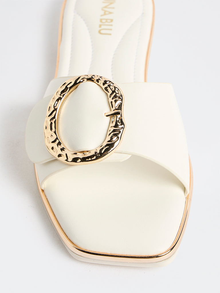 LUNA BLU White Buckle-Detail Slides
