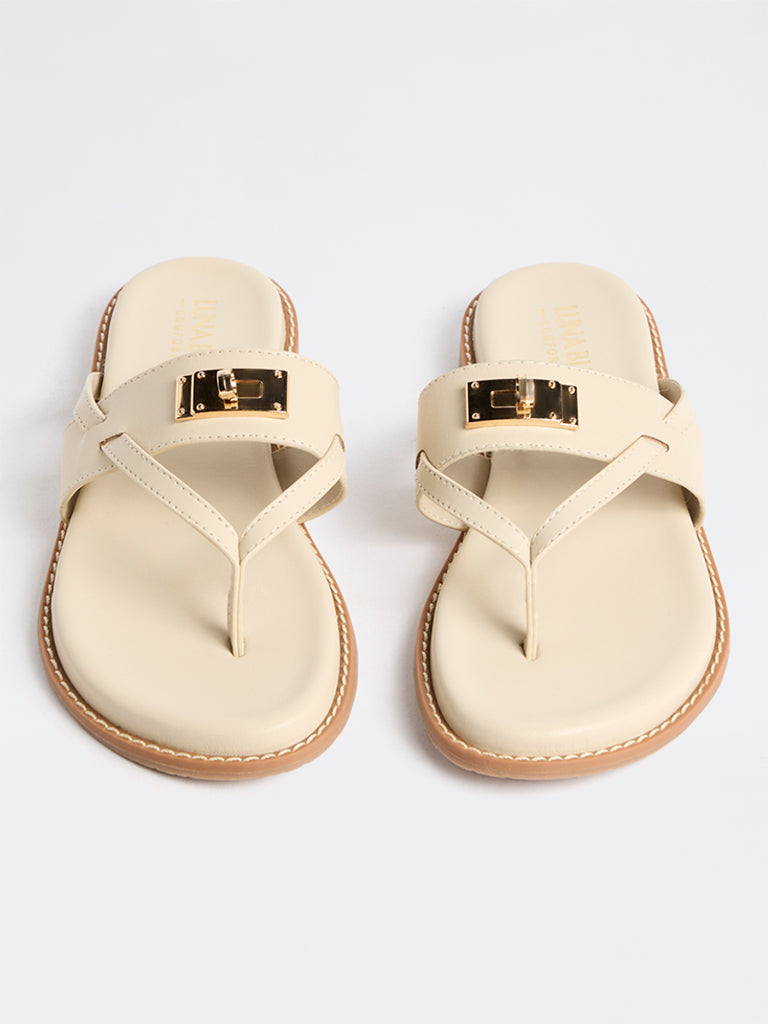 LUNA BLU Tan Metal Detailed Thong-Strap Sandals