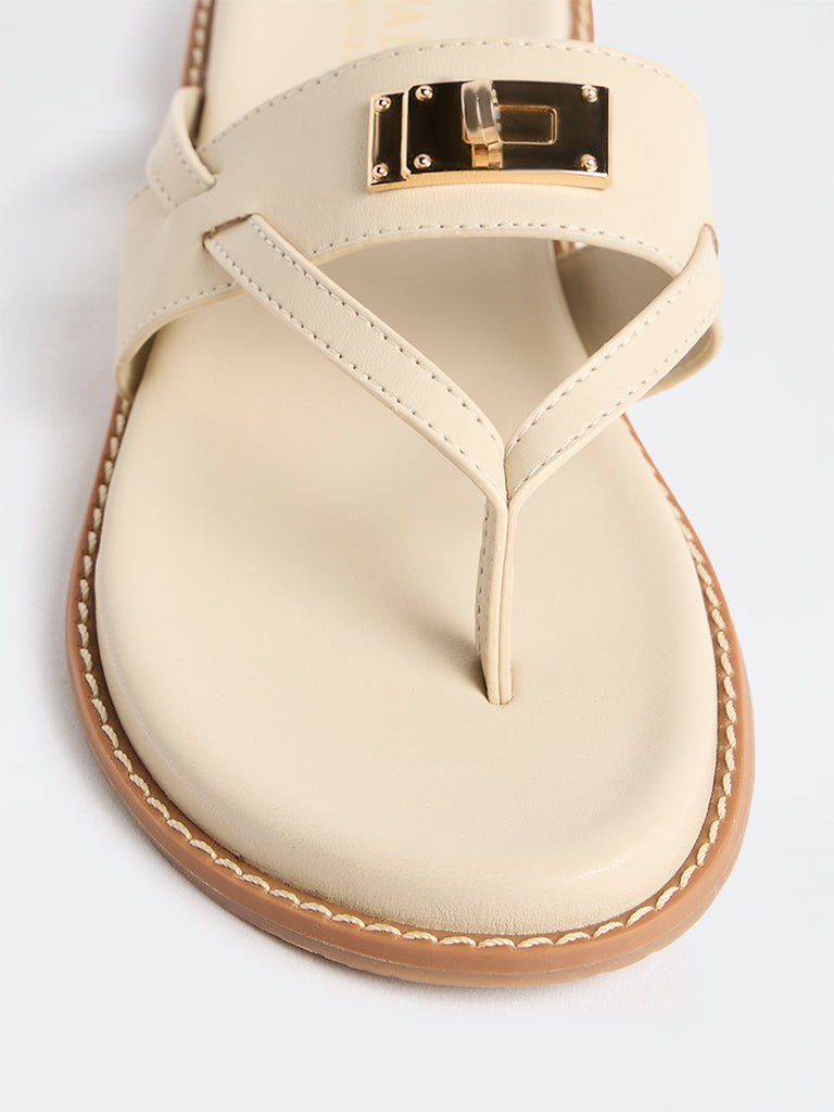 LUNA BLU Tan Metal Detailed Thong-Strap Sandals