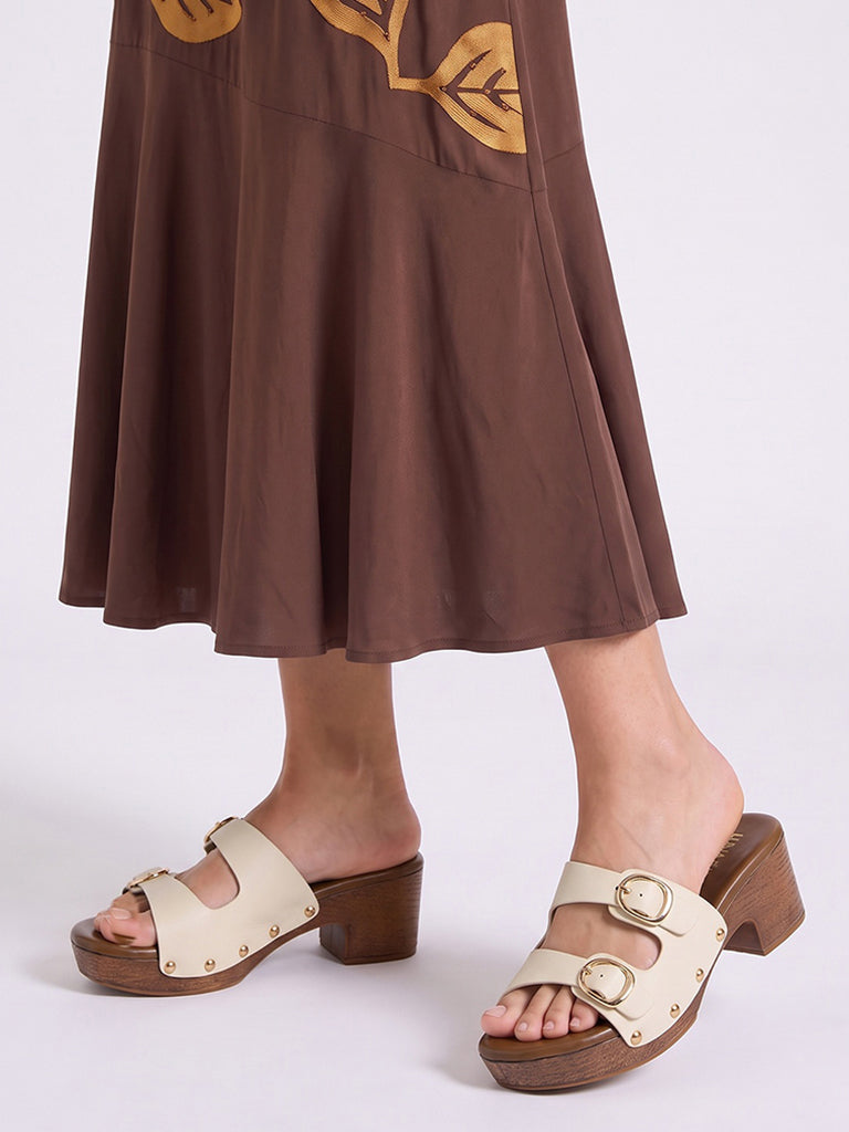 LUNA BLU Ivory Dual-Buckle Block Heel Sandals