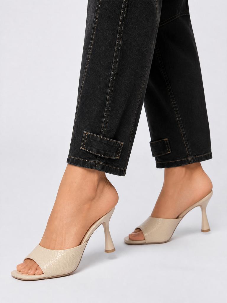 LUNA BLU Beige Textured Heel Sandals