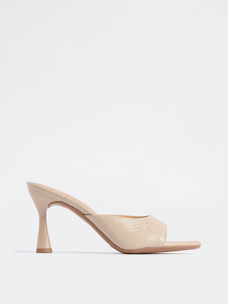 LUNA BLU Beige Textured Heel Sandals