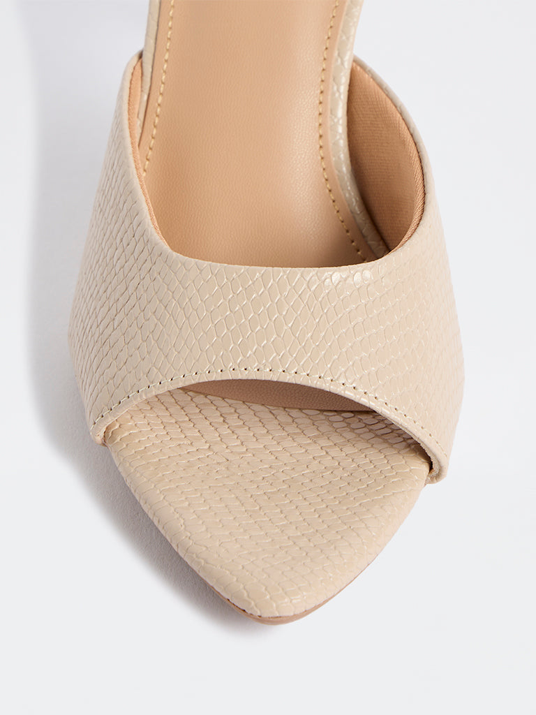 LUNA BLU Beige Textured Heel Sandals