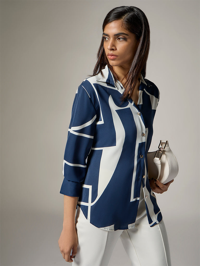 Wardrobe Navy Printed Shirt