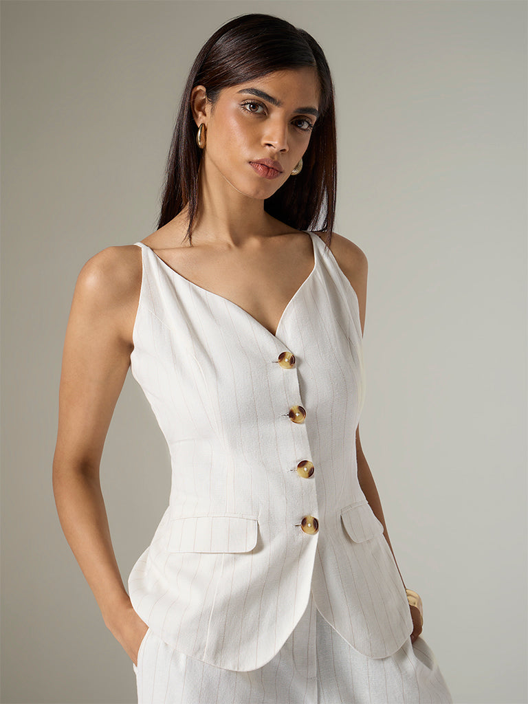 Wardrobe Ivory Striped Cotton-Blend Waistcoat