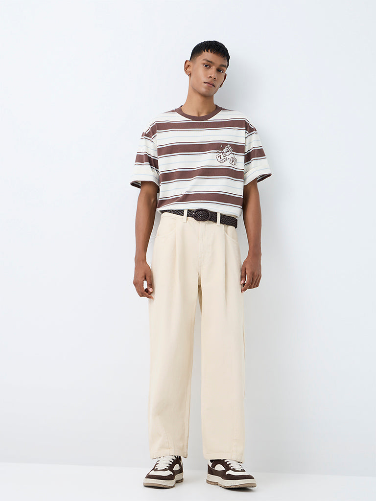 Nuon Cream Pleated Barrel-Fit Mid-Rise Jeans