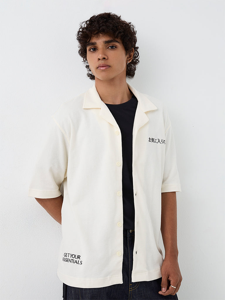Nuon Off-White Graphic Printed Relaxed-Fit Cotton Shirt