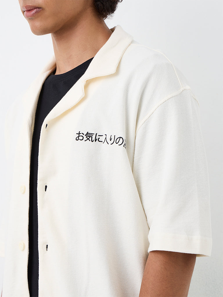 Nuon Off-White Graphic Printed Relaxed-Fit Cotton Shirt