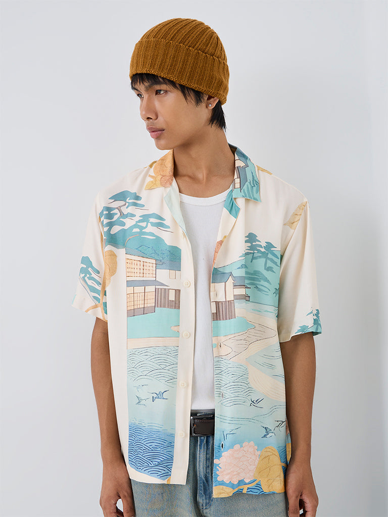 Nuon Cream Scenic Printed Relaxed-Fit Shirt