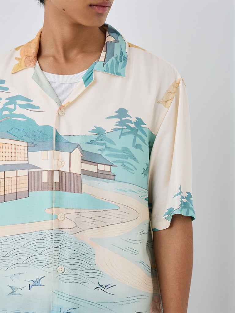 Nuon Cream Scenic Printed Relaxed-Fit Shirt