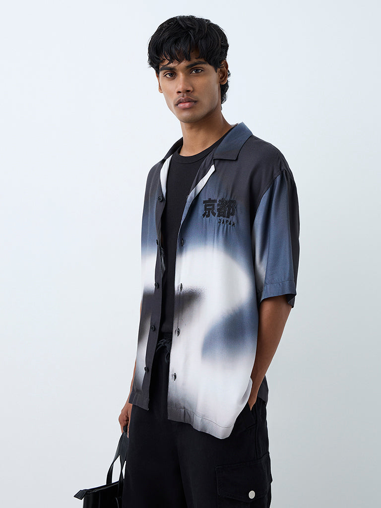 Nuon Black Abstract Printed Relaxed-Fit Shirt
