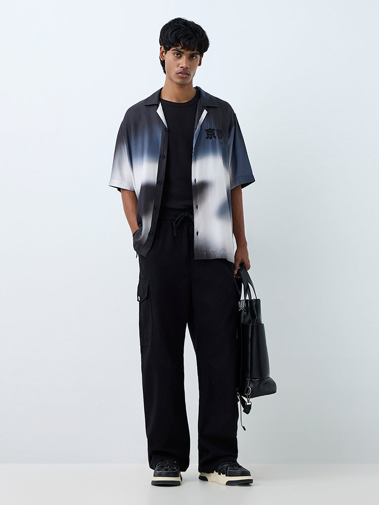 Nuon Black Abstract Printed Relaxed-Fit Shirt