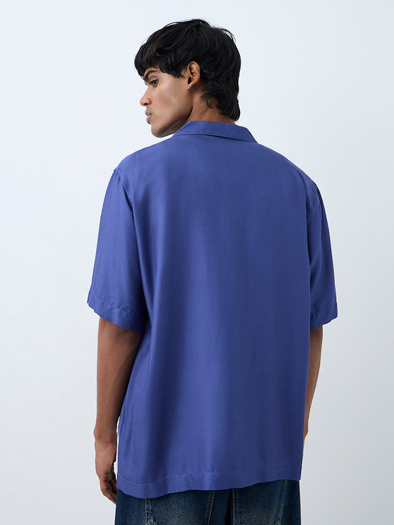 Nuon Blue Floral Printed Relaxed-Fit Shirt