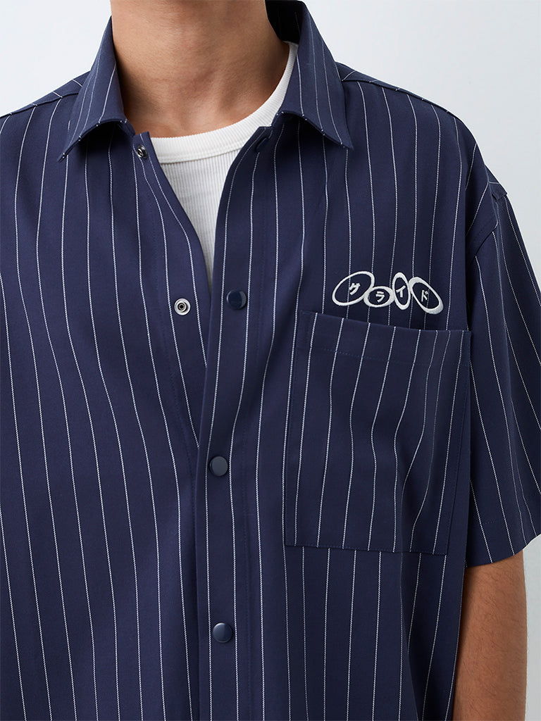 Nuon Navy Striped Relaxed-Fit Cotton Shirt