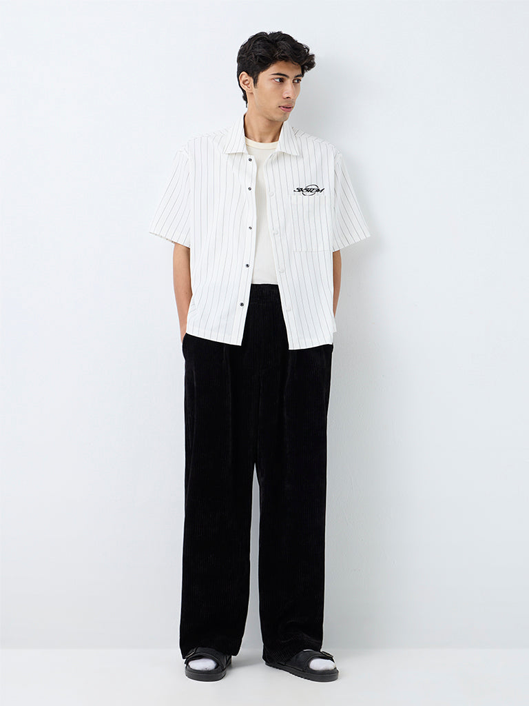 Nuon White Striped Relaxed-Fit Cotton Shirt