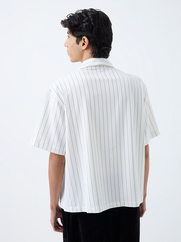 Nuon White Striped Relaxed-Fit Cotton Shirt