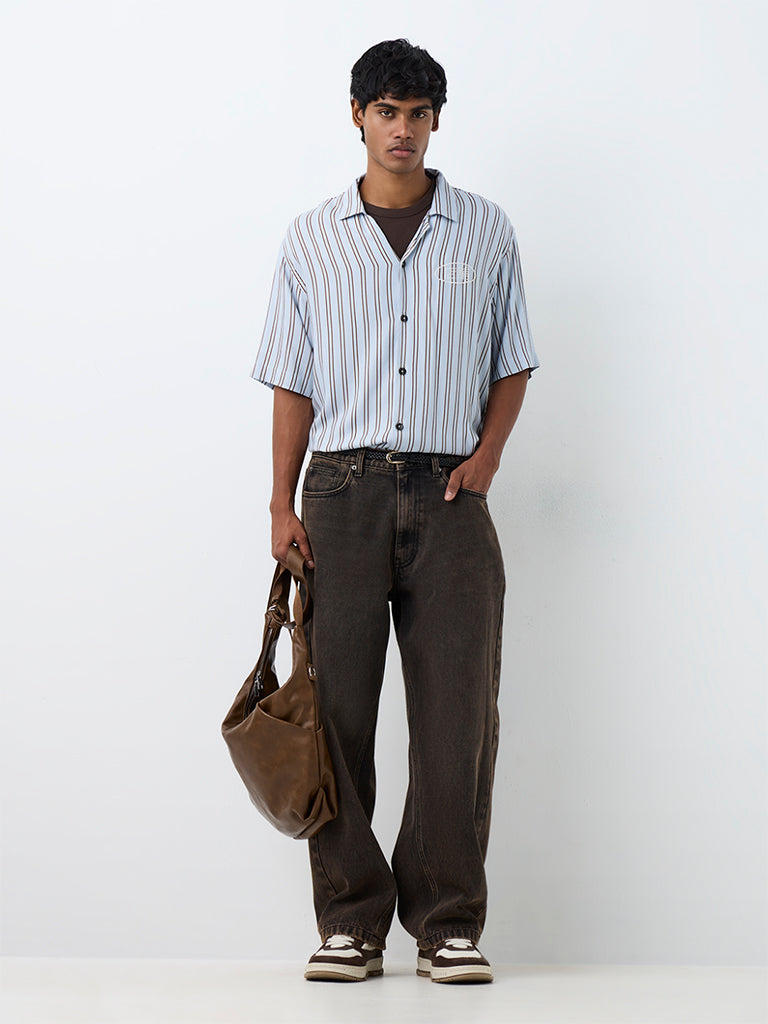 Nuon Blue Striped Relaxed-Fit Shirt