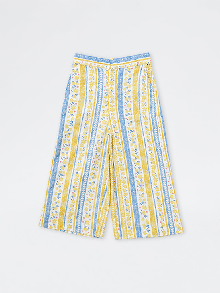 Utsa Kids Girls Yellow Floral Print Cotton Ethnic Pants - (2-8 yrs)