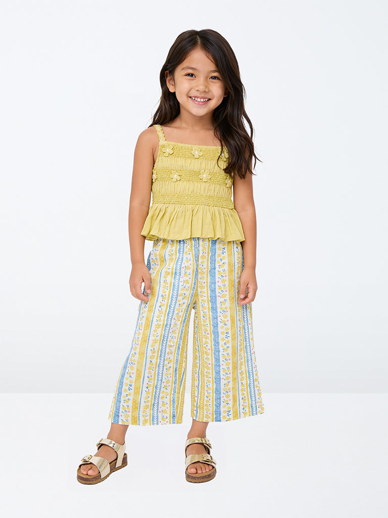 Utsa Kids Girls Yellow Floral Print Cotton Ethnic Pants - (2-8 yrs)