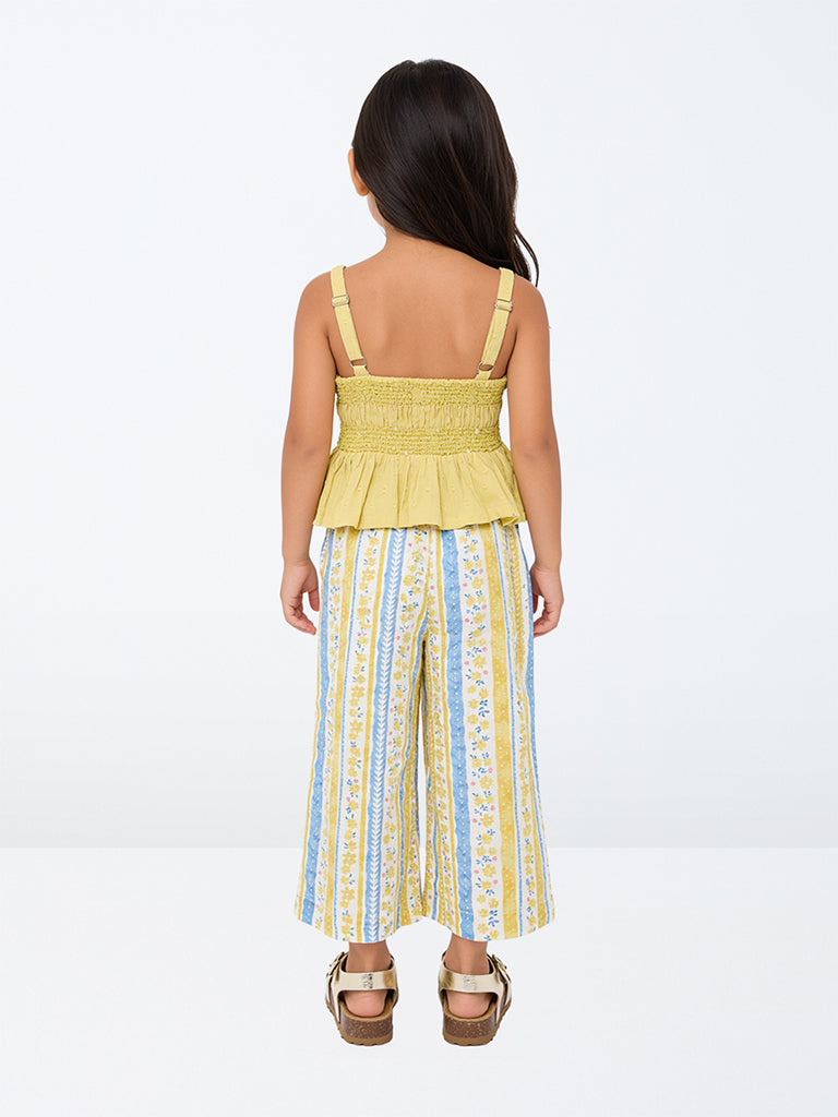 Utsa Kids Girls Yellow Floral Print Cotton Ethnic Pants - (2-8 yrs)