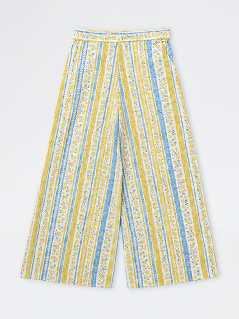 Utsa Kids Girls Yellow Floral Print Cotton Ethnic Pants - (8-14 yrs)