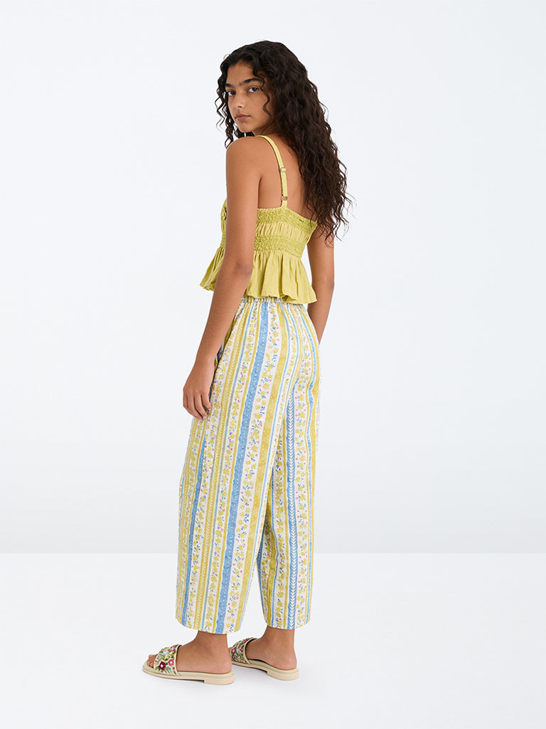 Utsa Kids Girls Yellow Floral Print Cotton Ethnic Pants - (8-14 yrs)